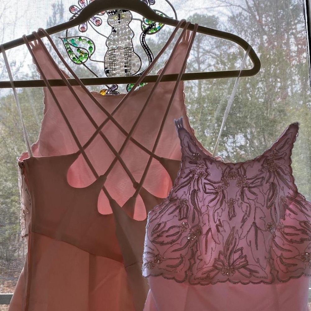 vintage faux pearl pink prom dress